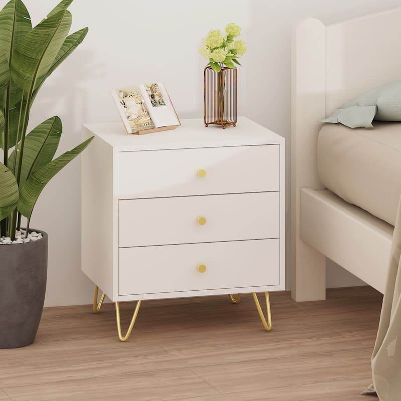 2-Drawer Nightstand With One-Shelf - White - 3-drawer
