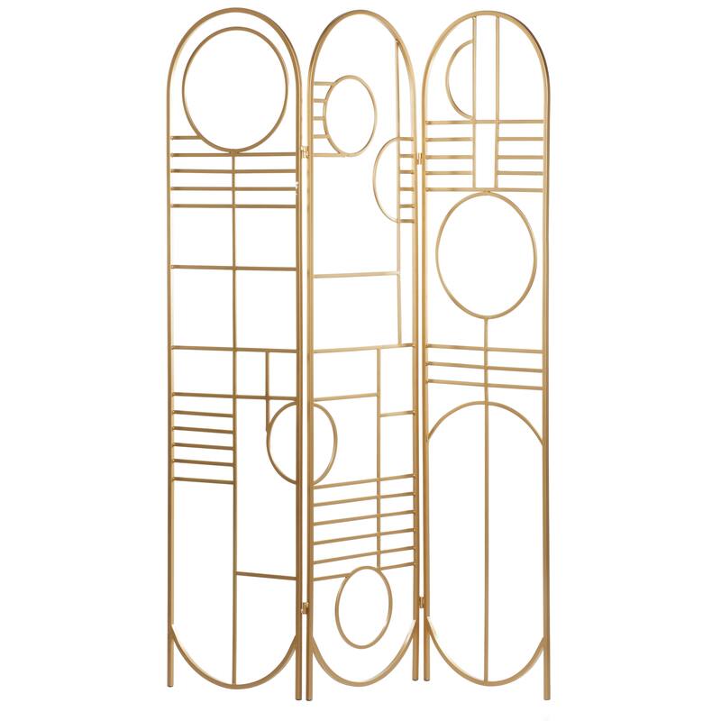 Gold Metal Hinged Foldable Arched Partition 3 Panel Geometric Partition Room Divider Screen