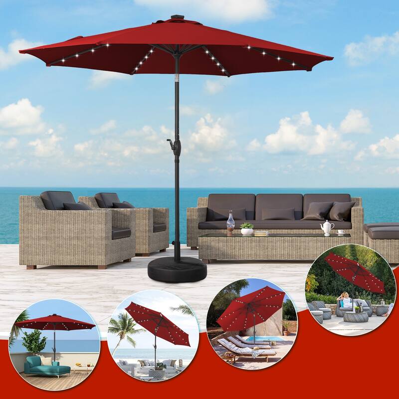 10ft Patio Umbrella with Lights Outdoor Solar Umbrella