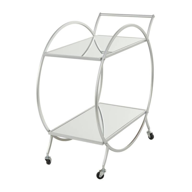 Metal Rolling 2 Mirrored Shelves Bar Cart with Wheels and Handle - Gold - Roche River Decor