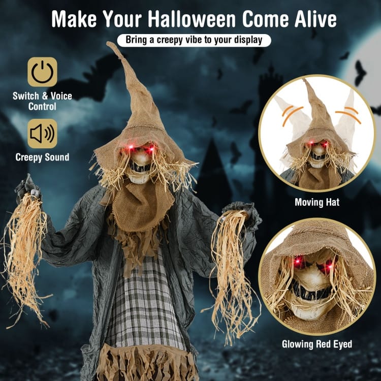 Brown-Black Metal Fabric 7ft Animated Halloween Scarecrow Decoration