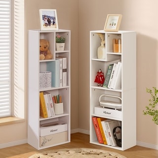VECELO Set of 2 Open Bookshelf Set 4-Tier Five Irregular Cube Bookcase Multipurpose Storage Organizer for Small Spaces