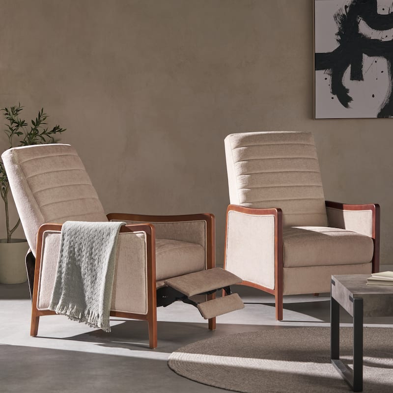 Anaura Channel Stitch Pushback Recliners by Christopher Knight Home - Sand+ Walnut