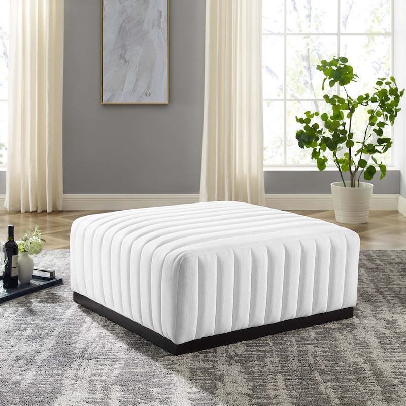 Conjure Channel Tufted Upholstered Fabric Ottoman - Black White