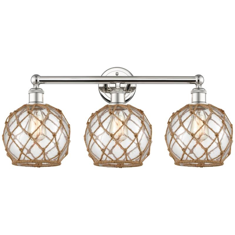 Innovations Lighting 616-3W-13-26 Farmhouse Rope Vanity Farmhouse Rope - Polished Nickel / Clear Glass with Brown Rope