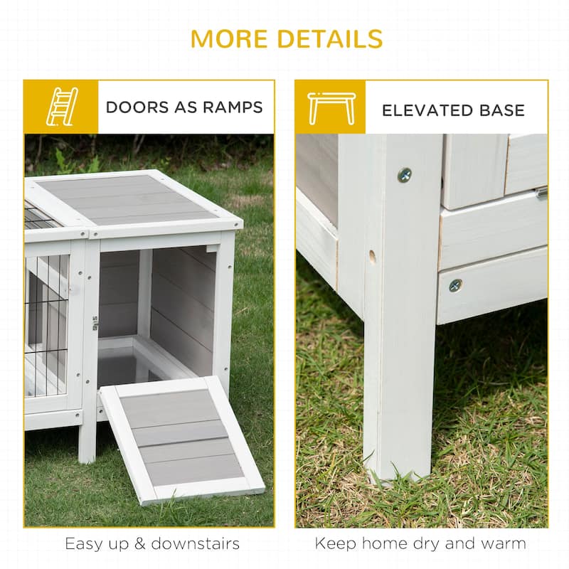 Multifunctional Fir Wood Indoor Small Animal Playpen Cage Hutch with Extractable Divider and Steel Frame