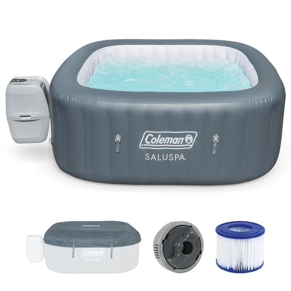 Coleman SaluSpa AirJet 6 Person Inflatable Square Hot Tub with 114 Jets, Gray - 71in. X 71in. X 28in.