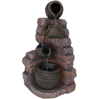 Sunnydaze Crumbling Bricks & Pots Solar Outdoor Water Fountain with Battery 27"