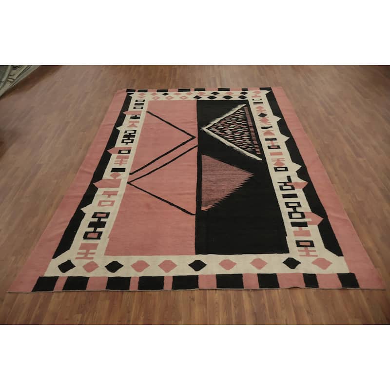 Hand Woven Oriental 100% Wool Carpet Southwestern Tribal Pink Kilim Area Rug - 11' 11'' X 8' 6''