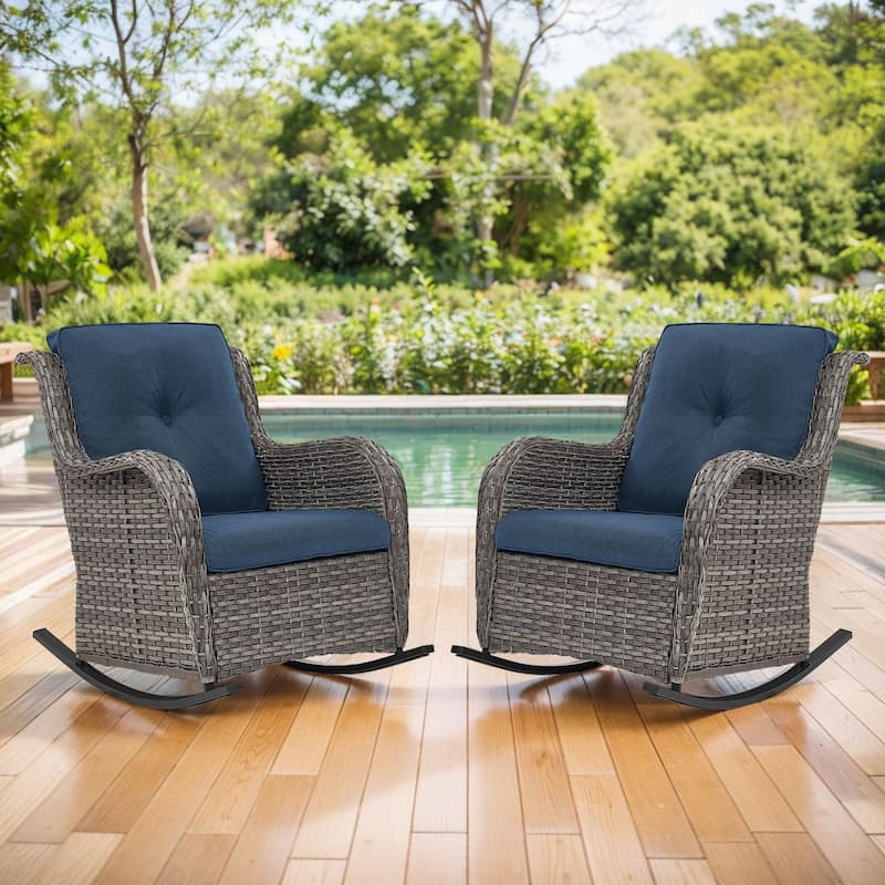 Gymojoy Comfortable PE Rattan Wicker Outdoor Rocking Chair Set of 2