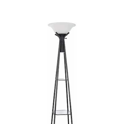 Sentinel Black 3-Shelf Frosted Torchiere Floor Lamp