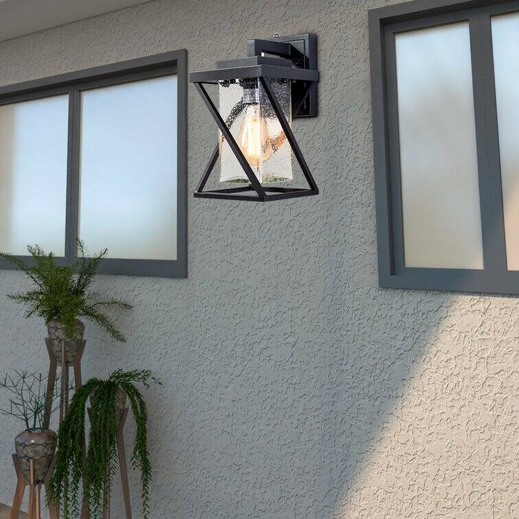 Maxax Black 12.2'' H Outdoor Wall Lantern with Dusk to Dawn (Set of 2) - 12.2*8.1*6.7