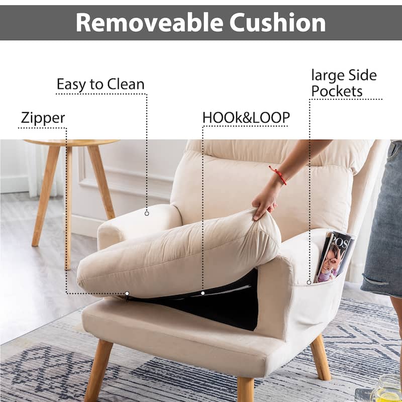 Soft Fabric Casual Living Room Armchair With Adjustable Backrest And Legs Stool