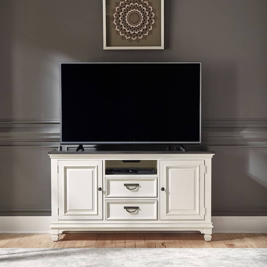 Allyson Park Wirebrushed White Charcoal 56 Inch TV Console