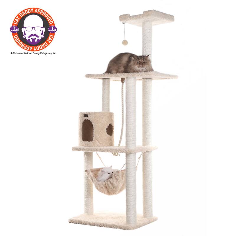 70" Wood Cat Furniture,Ultra thick Faux Covered Cat Condo House, Beige
