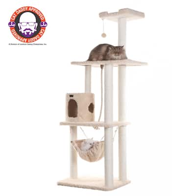 70" Wood Cat Furniture,Ultra thick Faux Covered Cat Condo House, Beige