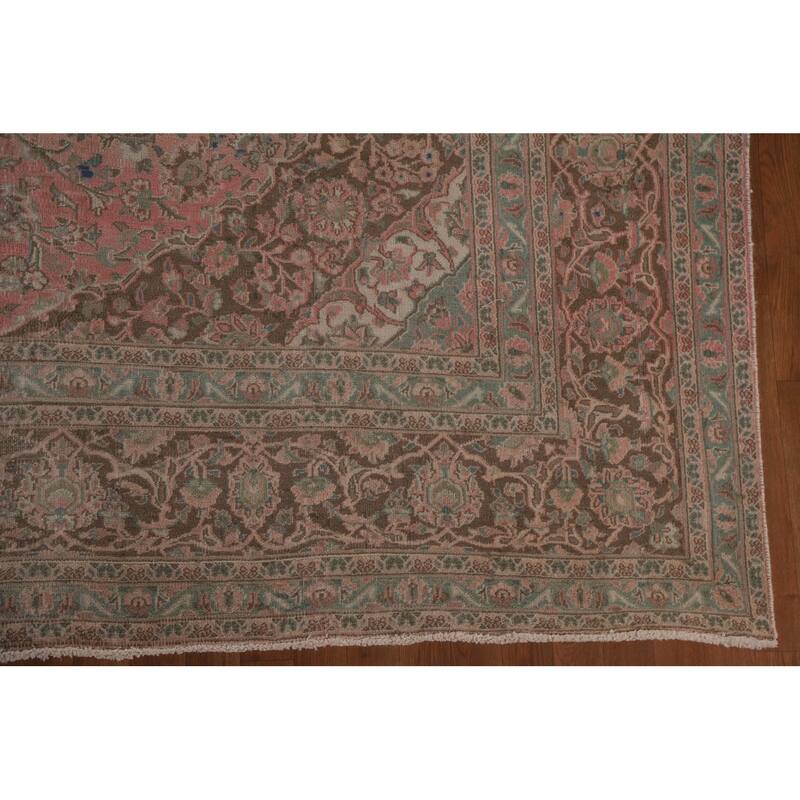 Hand Knotted Oriental 100% Wool Carpet Traditional Floral Pink Mashad Area Rug - 12' 3'' X 9' 4''