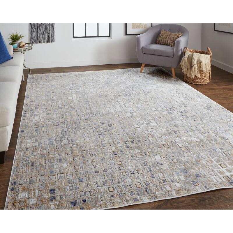 Corben Contemporary Mosaic Rug, Silver Gray/Brown, Area Rug