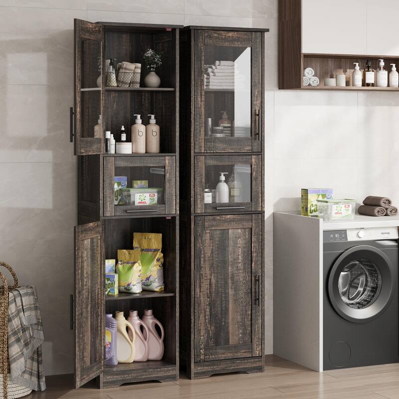 White Bathroom Cabinet Kitchen Pantry Cabinet with Doors and Adjustable Shelf