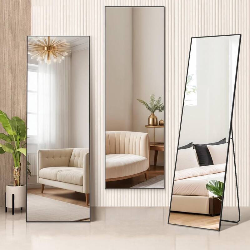 Mirror Full Length, 21"x64" Body Wall Mirrors, Floor Standing, Large Tall Mirror with Stand Aluminum Alloy Frames