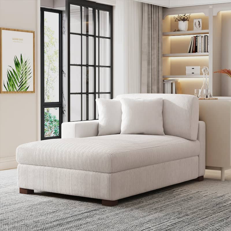 Modern Corduroy Indoor Chaise Lounge Couch with Pillows - Left Facing - Beige/Left