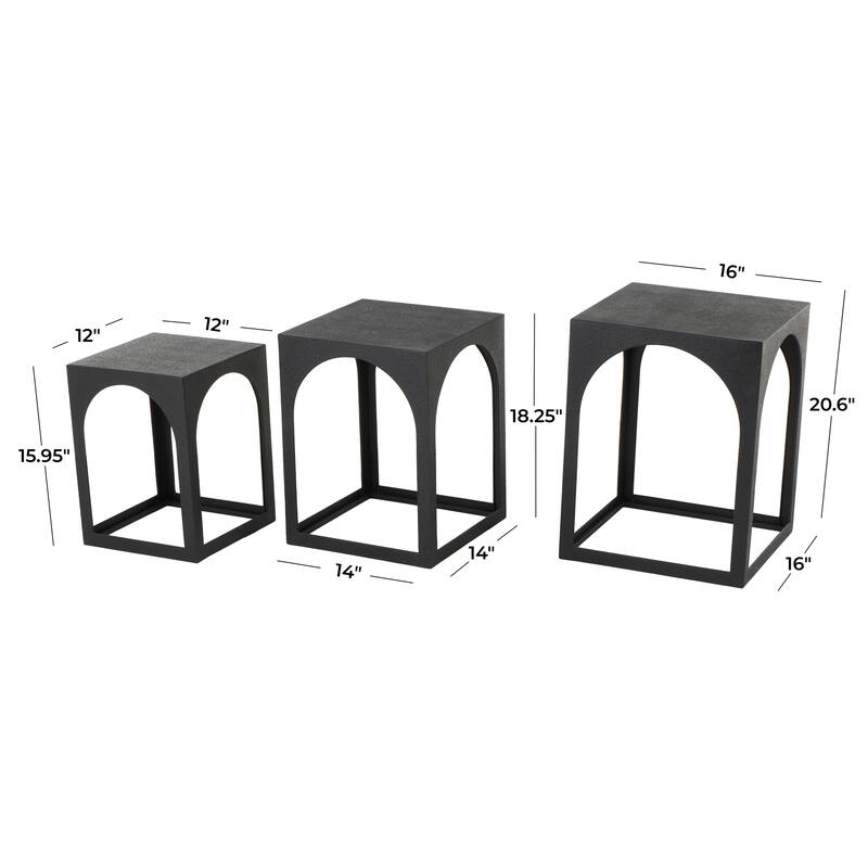 White or Black Metal Nested Side End Accent Table with Arched Cutouts (Set of 3)