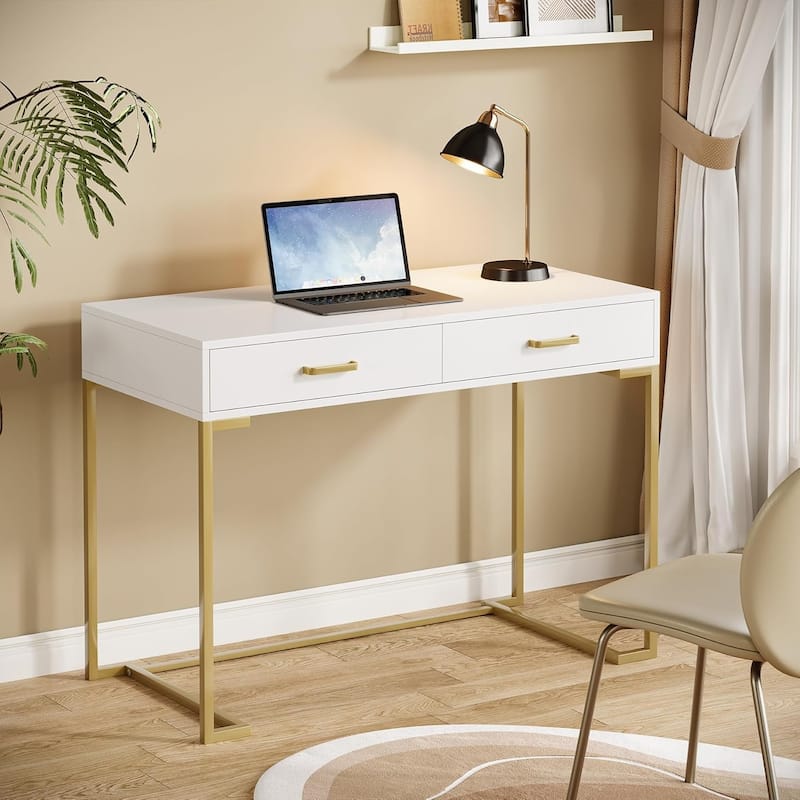 2-Drawer Computer Desk, Rectangular Writing Desk, Home Office Study Table Small Space Workstation Dressing Table for Bedroom