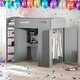 preview thumbnail 2 of 10, Grey Wooden Twin Size Loft Bed with Desk, Wardrobes and 4 Shelves