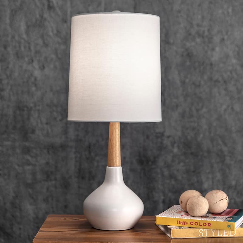 Nuloom 25" Kayla Ogee Ceramic Vase Linen Shade White Table Lamp - 11"W x 11"D x 25"H - 11"W x 11"D x 25"H - White