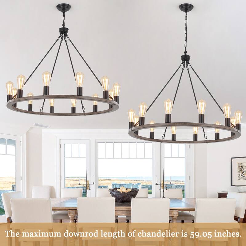 12-Light Circel Candlestick Wagon Wheel Chandelier Hanging Linear Chandelier Lighting for Kitchen Island