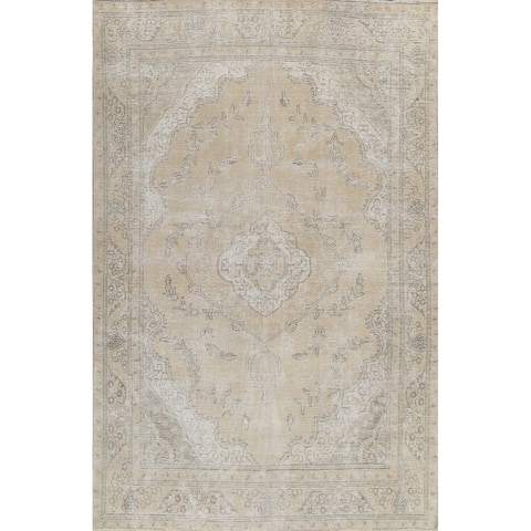 Muted Distressed Floral Tabriz Persian Area Rug Handmade Wool Carpet - 7'11" x 10'9"