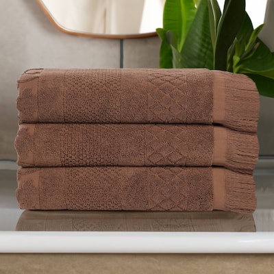 Superior Rolla Cotton Geometric Jacquard Plush Soft Bath Towel Set of 3