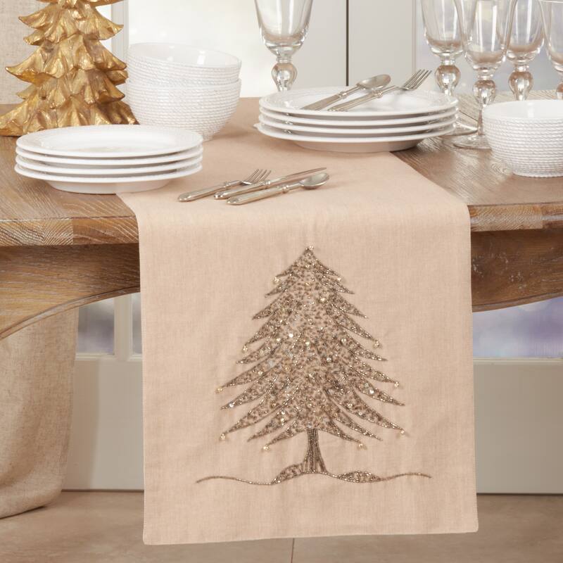 Table Runner With Beaded Christmas Tree Design