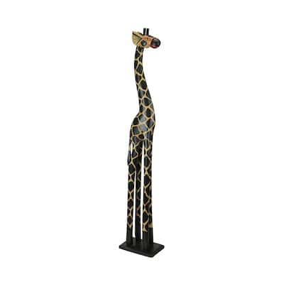 Zeckos 36 Inch High Carved Wood Giraffe Sculpture Safari Home Decor - 35.75 X 7 X 4.75 inches