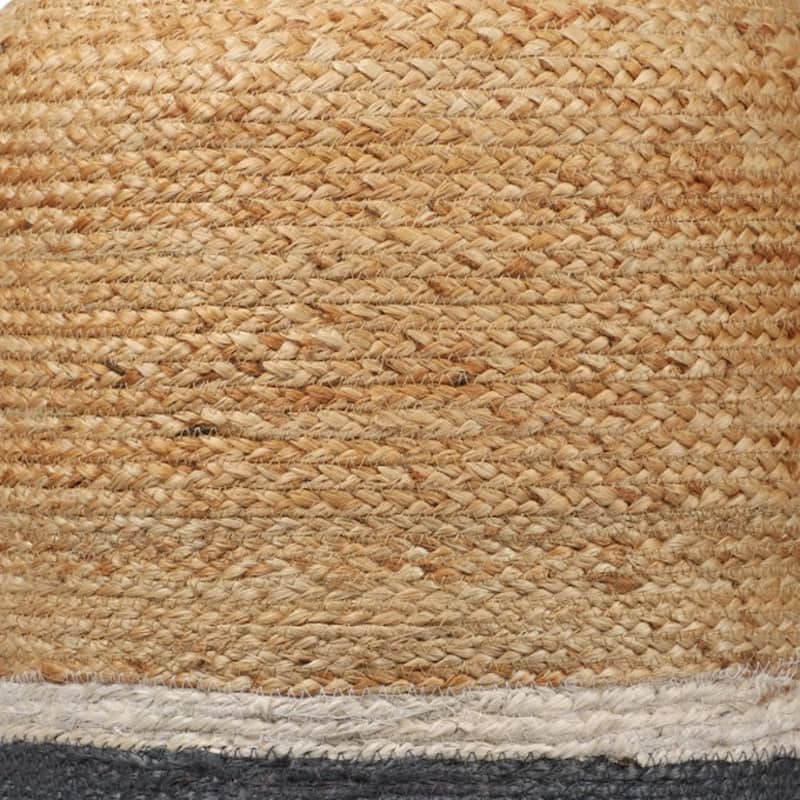 HomeRoots 18" Natural And Gray Jute Blend Cylinder Striped Pouf Ottoman
