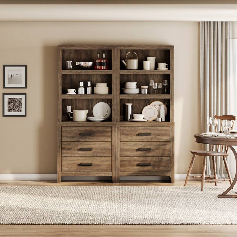 3-Tier Bookshelf with 3 Large Drawers, 74" Tall Farmhouse Bookcase with Wide Metal Handles, for Living Room, Office, Library