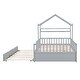preview thumbnail 21 of 22, Pine Wood House-Shaped Bed with Twin Size Retractable Trundle, Kids Toddler Platform Bed with Apex Roof & Shelf, Full Size