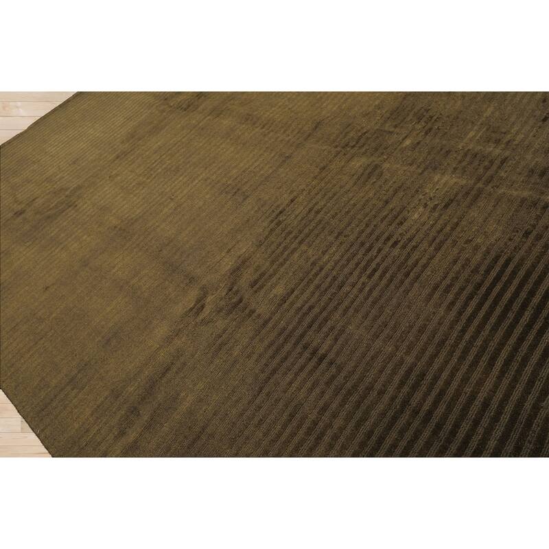 8'4''x11'7'' Hand Knotted Wool Dark Green Tibetan Modern Solid Textured Area Rug - 8' 4'' x 11' 7''