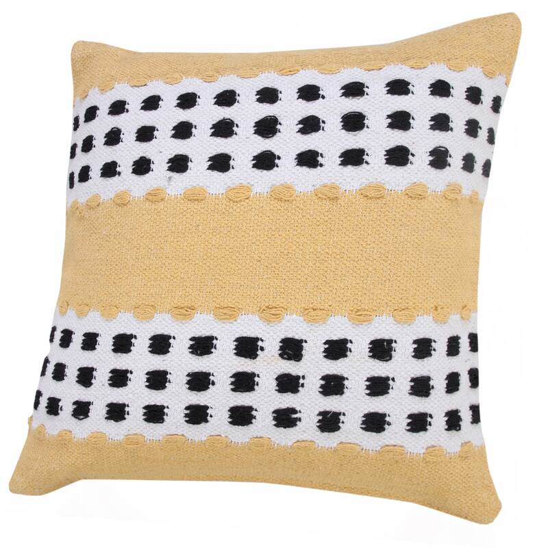 HomeRoots 20" X 20" Yellow Black And White 100% Cotton Striped Zippered Pillow