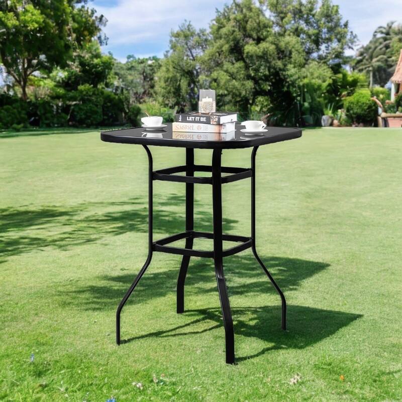31.5"W x 40"H Patio Wrought Iron Glass High Bar Table