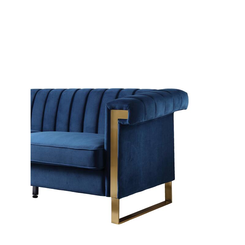 Velvet Sofa Couch for Living Room, Modern Loveseat Couch with Gold Accents, Apartment Chesterfield Sofa