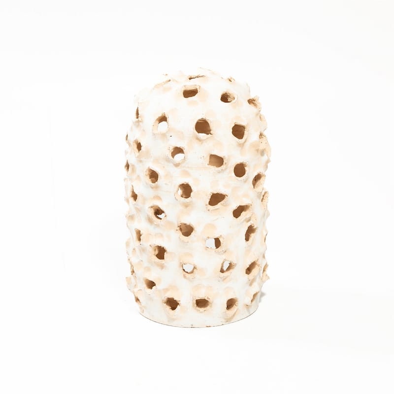 Lg Cylinder Object with holes White Ivory 8"X8"x13.5"- ST - White Ivory - White Ivory