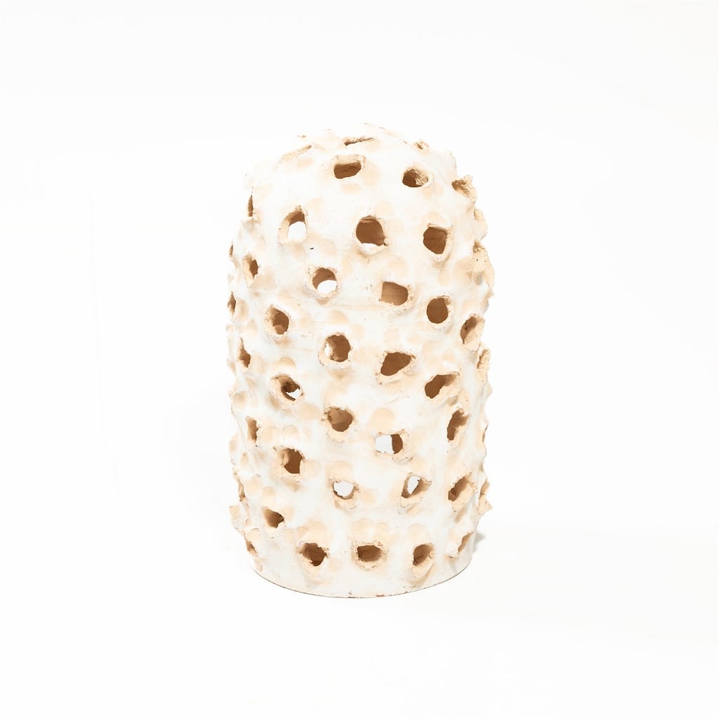 Lg Cylinder Object with holes White Ivory 8"X8"x13.5"- ST - White Ivory - White Ivory