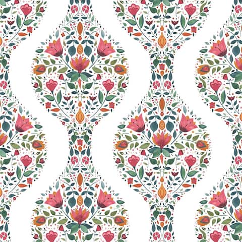 NextWall Floral Ogee Peel and Stick Wallpaper