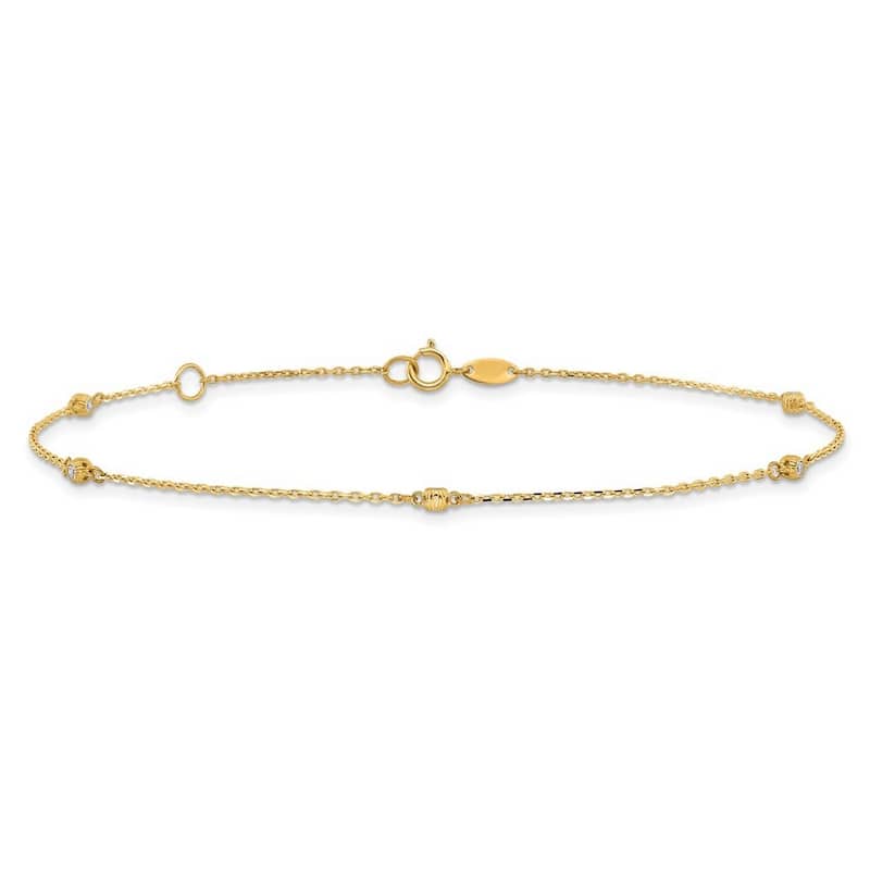 Curata 14k Yellow Gold 9+1" Bezel CZ 5-Station Cable Chain Anklet (Spring-ring)