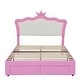 preview thumbnail 4 of 7, Full Size Upholstered Bed Frame with LED Lights, Crown Headboard and 2 Drawers