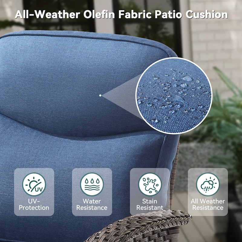 Pocassy Outdoor Sofa Swivel Chair and Ottman with 30in Fire Pit Table