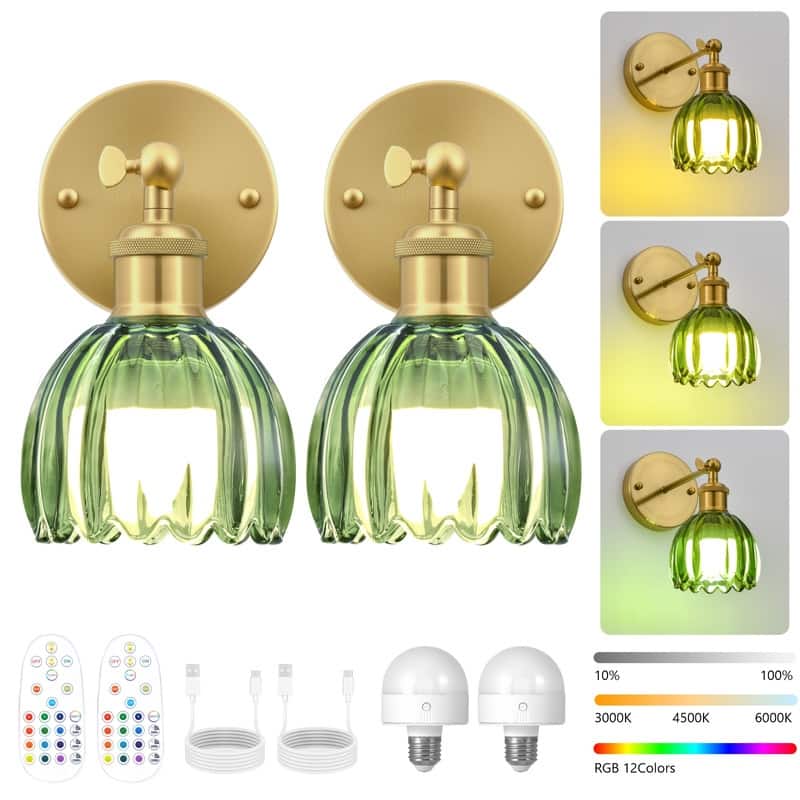 Adjustable Vintage Wall Sconce with Amber Tulip Glass Brass Fixture with Switch Ideal for Bedroom Hallway or Entry