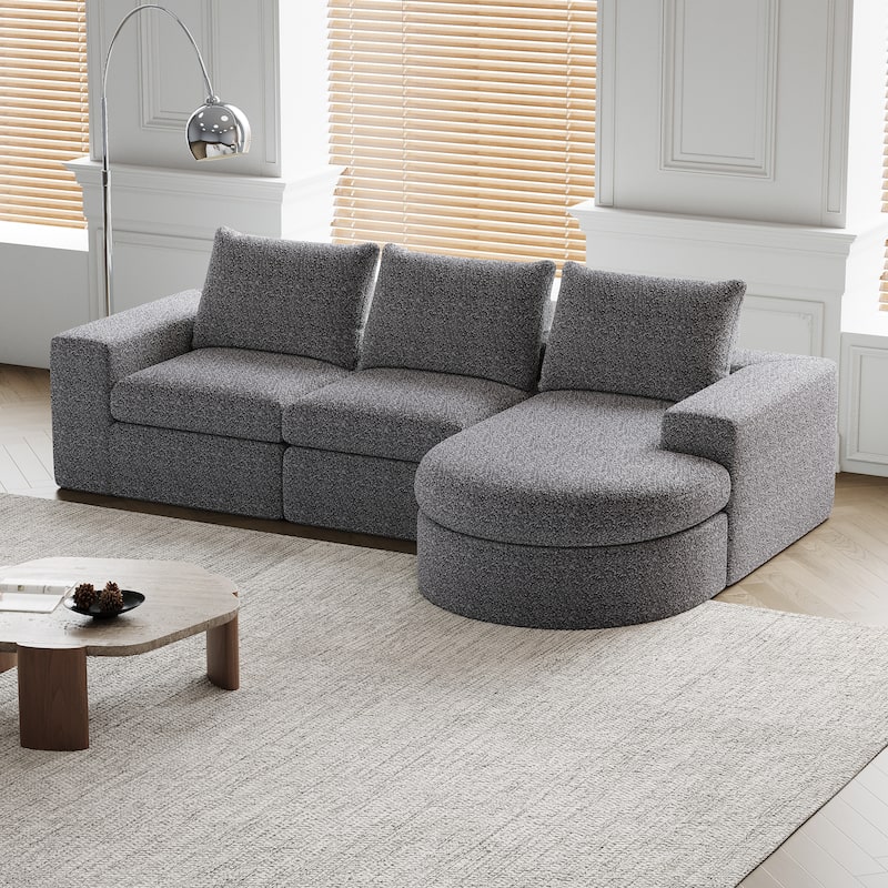 Roomfitters 99" Modern Chenille Cloud Curved Sectional Sofa with Chaise, L-Shaped Couch, for Living Room or Apartment