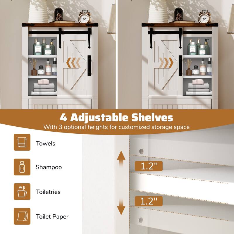 Farmhouse Bathroom Floor Cabinet with Sliding Barn Door and Adjustable Shelves White